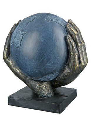 Sculptura Decorativa Save the World, Rasina Sintetica, Gri si Bronz
