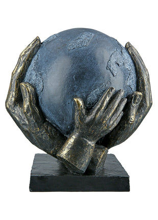 Sculptura Decorativa Save the World, Rasina Sintetica, Gri si Bronz