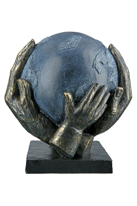 Sculptura Decorativa Save the World, Rasina Sintetica, Gri si Bronz