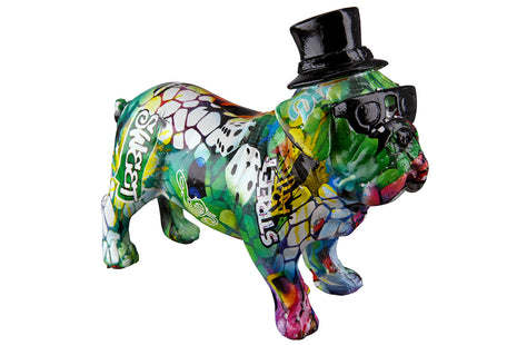 Figurina Decorativa Bulldog Street Art, Rasina Sintetica, Multicolor