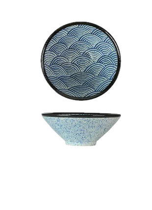 Bol de Ramen Ceramic Albastru cu Model Seigaiha, Diverse Marimi