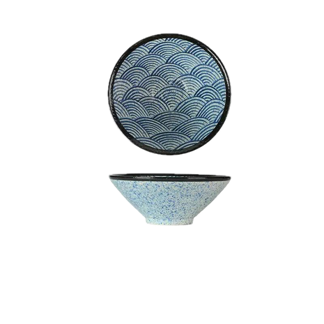 Bol de Ramen Ceramic Albastru cu Model Seigaiha, Diverse Marimi