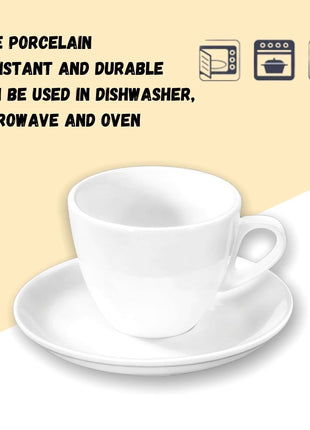 Set 6 Cesti Cafea cu Farfurioara din Portelan Fin, 75 ml