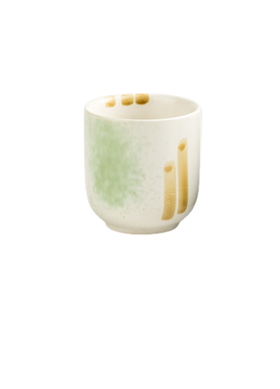Cana Ceramica Japoneza, Alb cu Verde Pal, 180 ml