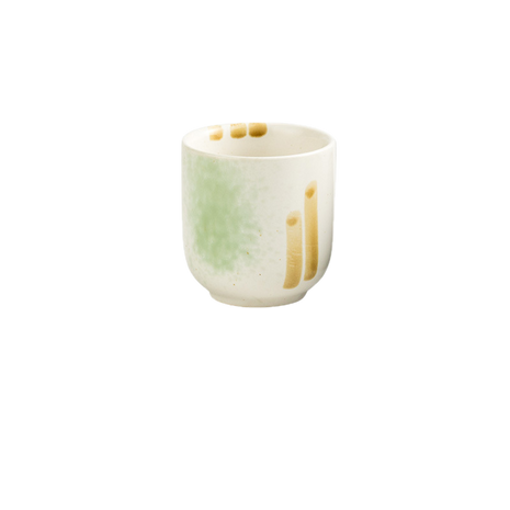 Cana Ceramica Japoneza, Alb cu Verde Pal, 180 ml
