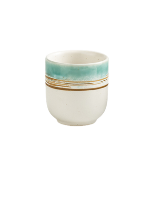 Cana Ceramica Japoneza, Alb cu Turcoaz, 180 ml