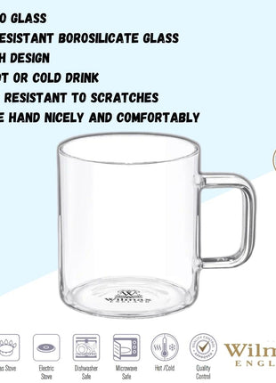 Set 6 Cani din Sticla Borosilicata Termorezistenta, 400 ml