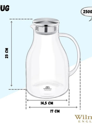 Carafa Termorezistenta din Sticla Borosilicata cu Capac Metalic, 2500 ml