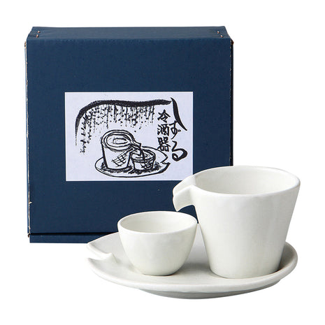 Set Sake Japonez, Ceramica Alb Cristalin, 3 Piese, Carafa, Paharel, Farfurioara