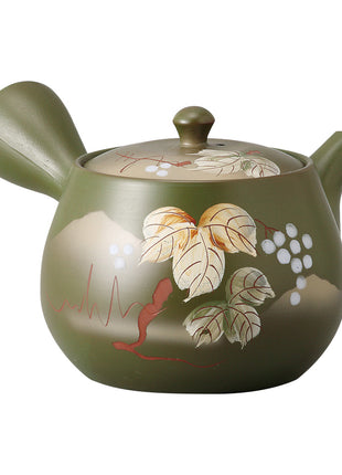 Ceainic Japonez din Argila Verde, Decor Struguri, 380ml