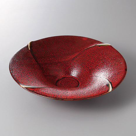 Bol Japonez din Portelan, Glazura Rosu Yuzu Tenmoku, 26.5 cm