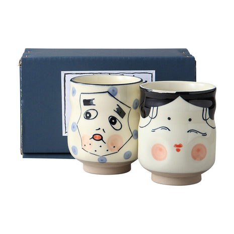 Set Cani Japoneze din Ceramica, Okame si Hyottoko, 350ml