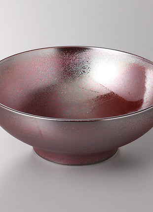Bol Japonez din Portelan, Glazura Rosu Irizat, 25.3 cm