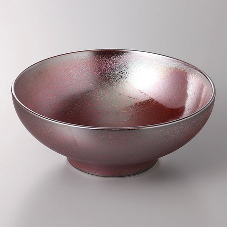 Bol Japonez din Portelan, Glazura Rosu Irizat, 25.3 cm