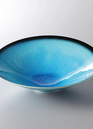 Bol Ceramic Japonez, Glazura Albastru Stralucitor cu Efect Craquele, 21.3 cm