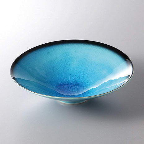 Bol Ceramic Japonez, Glazura Albastru Stralucitor cu Efect Craquele, 21.3 cm
