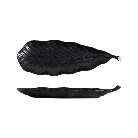 Platou Japonez în forma de Frunza, Negru, 35.5cm