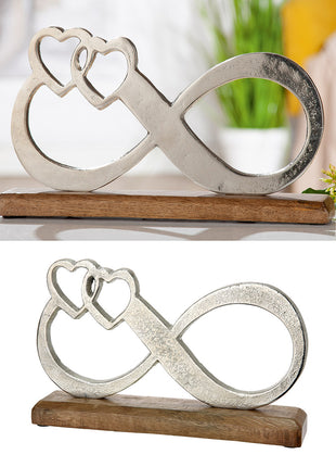 Decoratiune Infinity cu Inimi, Aluminiu si Lemn de Mango, Argintiu