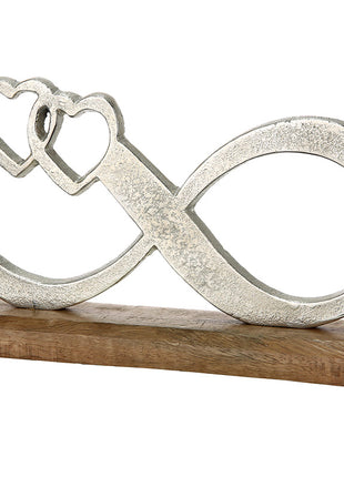 Decoratiune Infinity cu Inimi, Aluminiu si Lemn de Mango, Argintiu