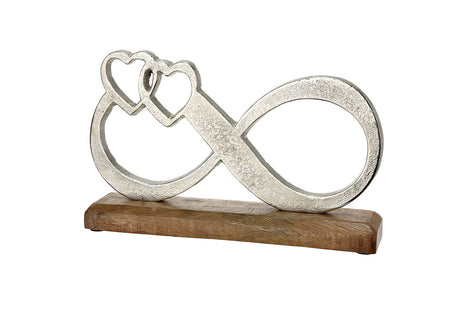 Decoratiune Infinity cu Inimi, Aluminiu si Lemn de Mango, Argintiu