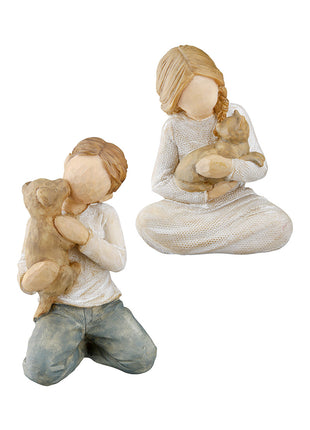 Set Figurine Decorative Copii cu Catel, Rasina Sintetica