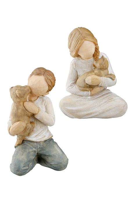 Set Figurine Decorative Copii cu Catel, Rasina Sintetica