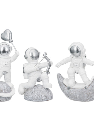 Set Figurine Decorative Astronaut Galaxy, Alb si Argintiu