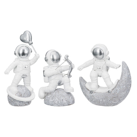 Set Figurine Decorative Astronaut Galaxy, Alb si Argintiu