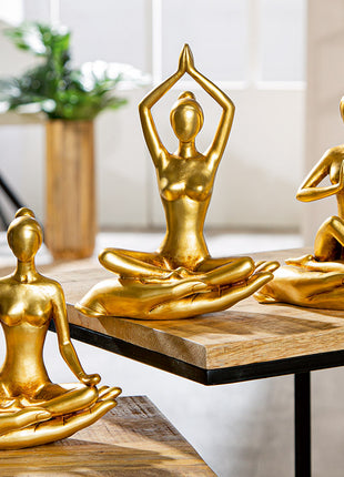 Set 3 Figurine Decorative Yoga, Rasina Sintetica, Auriu