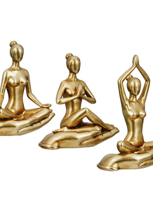 Set 3 Figurine Decorative Yoga, Rasina Sintetica, Auriu
