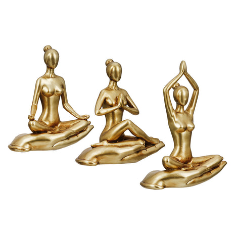 Set 3 Figurine Decorative Yoga, Rasina Sintetica, Auriu