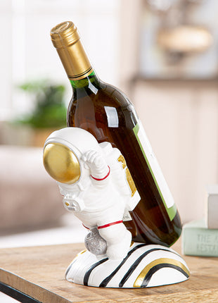 Suport Decorativ pentru Sticla Astronaut, Rasina Sintetica, Alb si Auriu