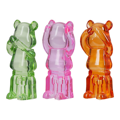 Set 3 Figurine Decorative Ursuleti Colorido, Acril Transparent, Verde, Roz si Portocaliu