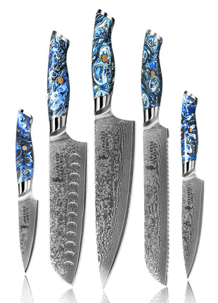 Set de 5 Cutite Premium Damascus cu Manere Pacific Edge