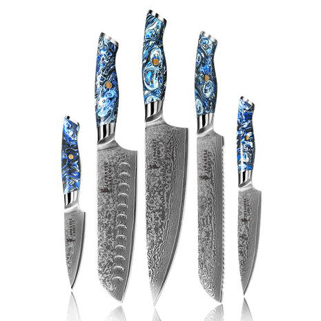 Set de 5 Cutite Premium Damascus cu Manere Pacific Edge