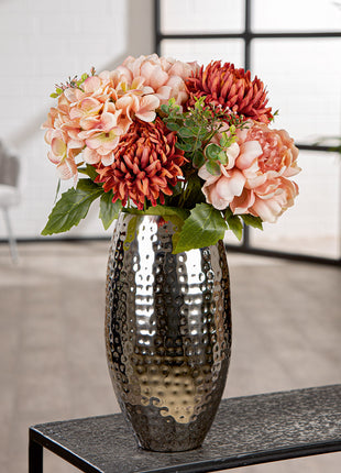 Buchet Decorativ Artificial cu Bujori si Flori Ostrich, Roz, 42 cm
