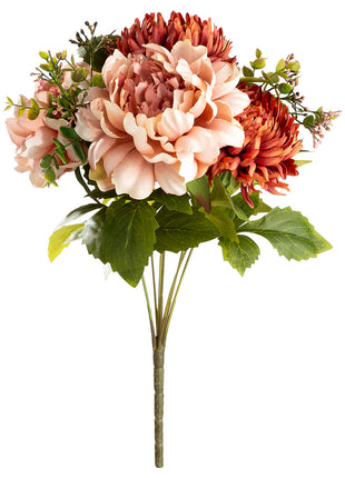 Buchet Decorativ Artificial cu Bujori si Flori Ostrich, Roz, 42 cm