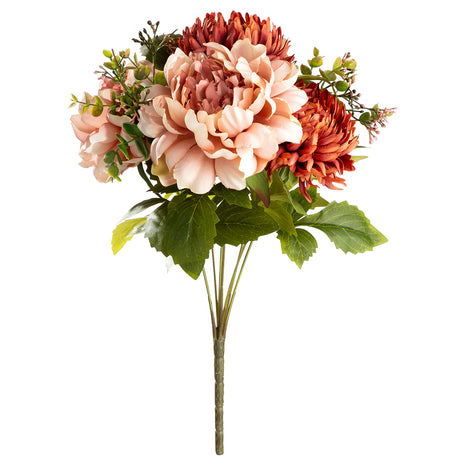 Buchet Decorativ Artificial cu Bujori si Flori Ostrich, Roz, 42 cm
