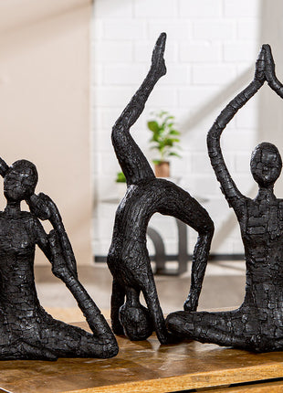 Set 3 Figurine Decorative Yoga, Rasina Sintetica, Negru