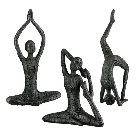 Set 3 Figurine Decorative Yoga, Rasina Sintetica, Negru
