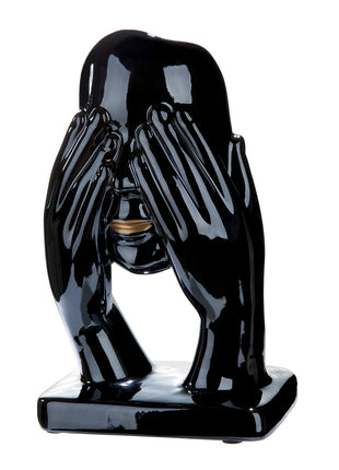 Figurina Decorativa Chip cu Mainile la Ochi, Ceramica, Negru