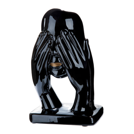 Figurina Decorativa Chip cu Mainile la Ochi, Ceramica, Negru