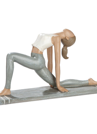 Figurina Decorativa Hannah, Yoga Lizard Pose, Rasina Sintetica, Alb si Gri Deschis
