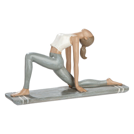 Figurina Decorativa Hannah, Yoga Lizard Pose, Rasina Sintetica, Alb si Gri Deschis