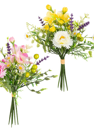 Set 2 Buchete Decorative Belly, Flori Artificiale, Galben si Roz, 24 cm