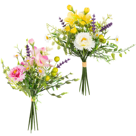 Set 2 Buchete Decorative Belly, Flori Artificiale, Galben si Roz, 24 cm