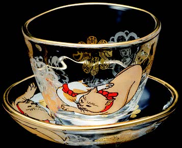 Set Ceasca si Farfurie, Edoneko Cream and Black Tabby