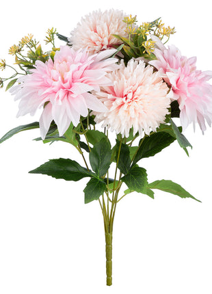 Buchet Decorativ Artificial Posy cu Crizanteme si Dalii, Roz si Alb, 42 cm