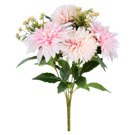 Buchet Decorativ Artificial Posy cu Crizanteme si Dalii, Roz si Alb, 42 cm