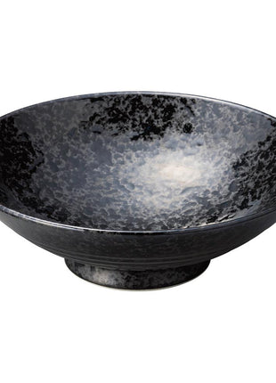 Bol Ceramic Japonez de Servire, Negru cu Reflexii Argintii, 24.6 cm